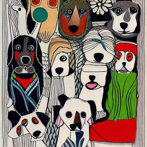 Dogs in Folk Art Style