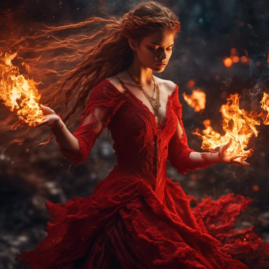 Hyperreal Photo of a Witch Dancing with Fire
