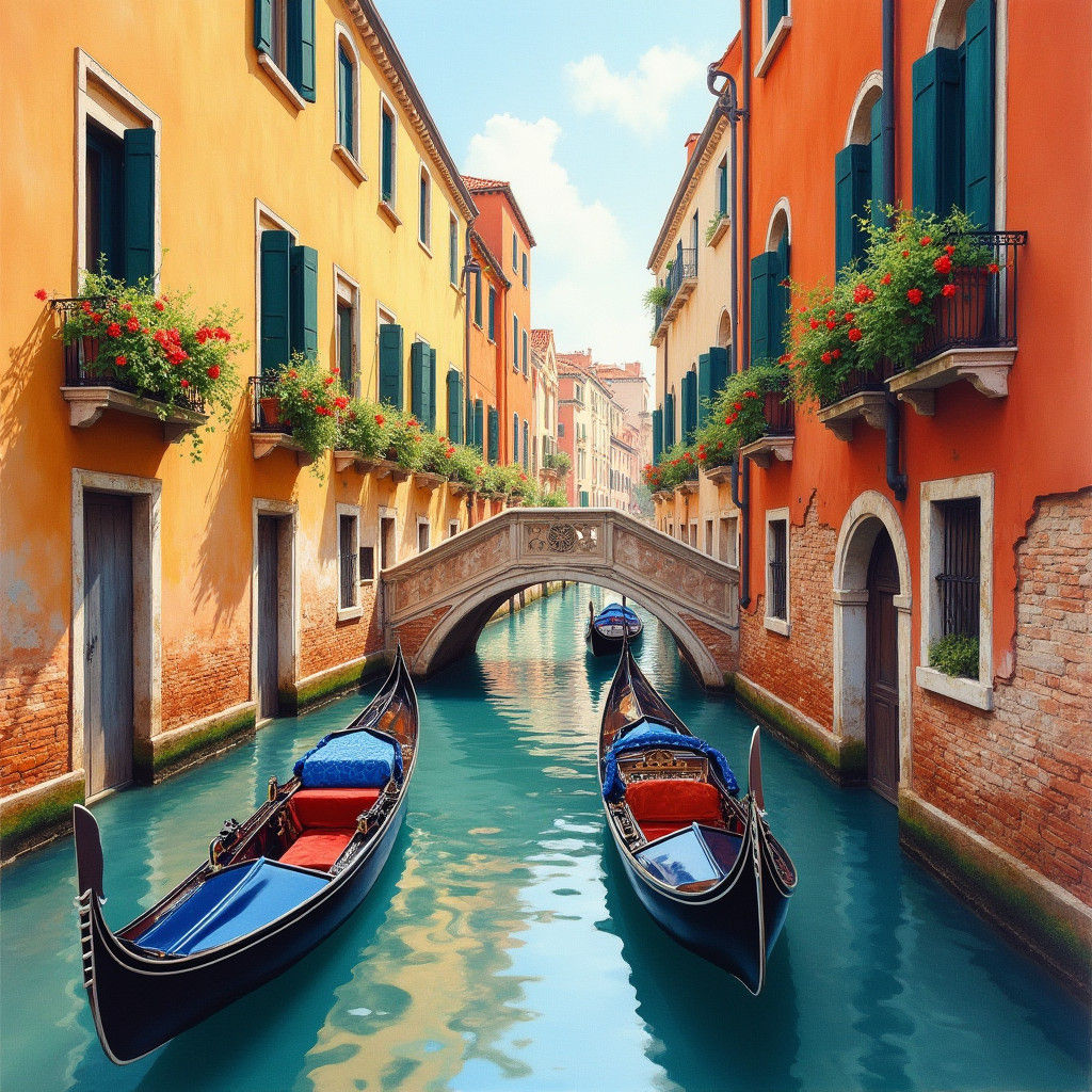 Venetian Canal Scene in Watercolor Style