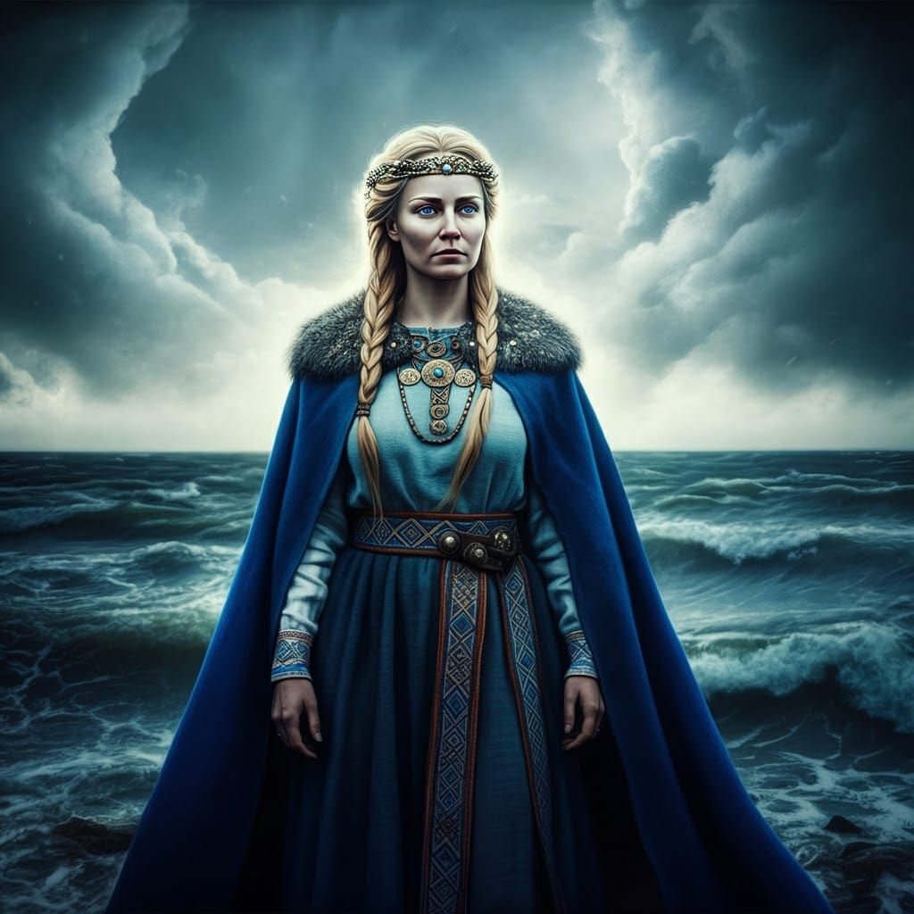 Latvian Goddess of Tides in Digital Painting Style