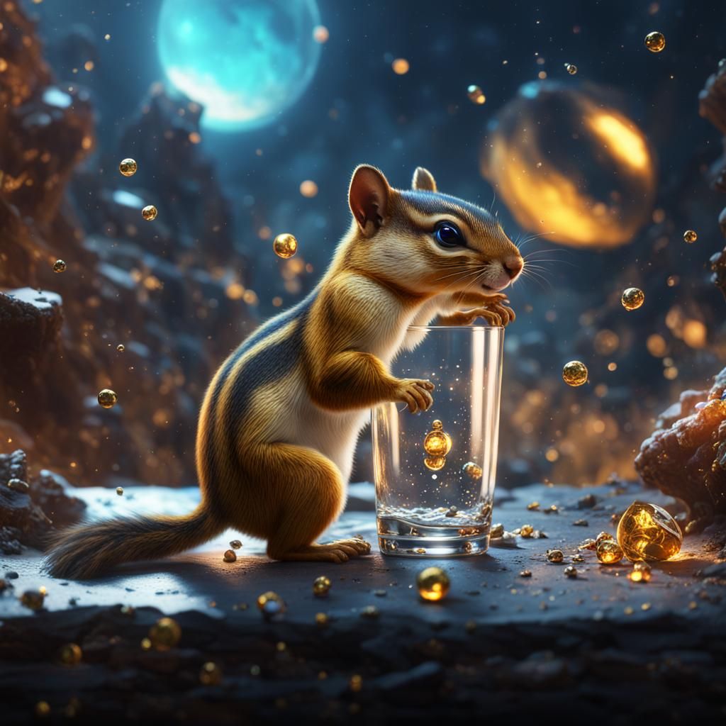 Chipmunk with Supernova Tears, Detailed Matte Painting