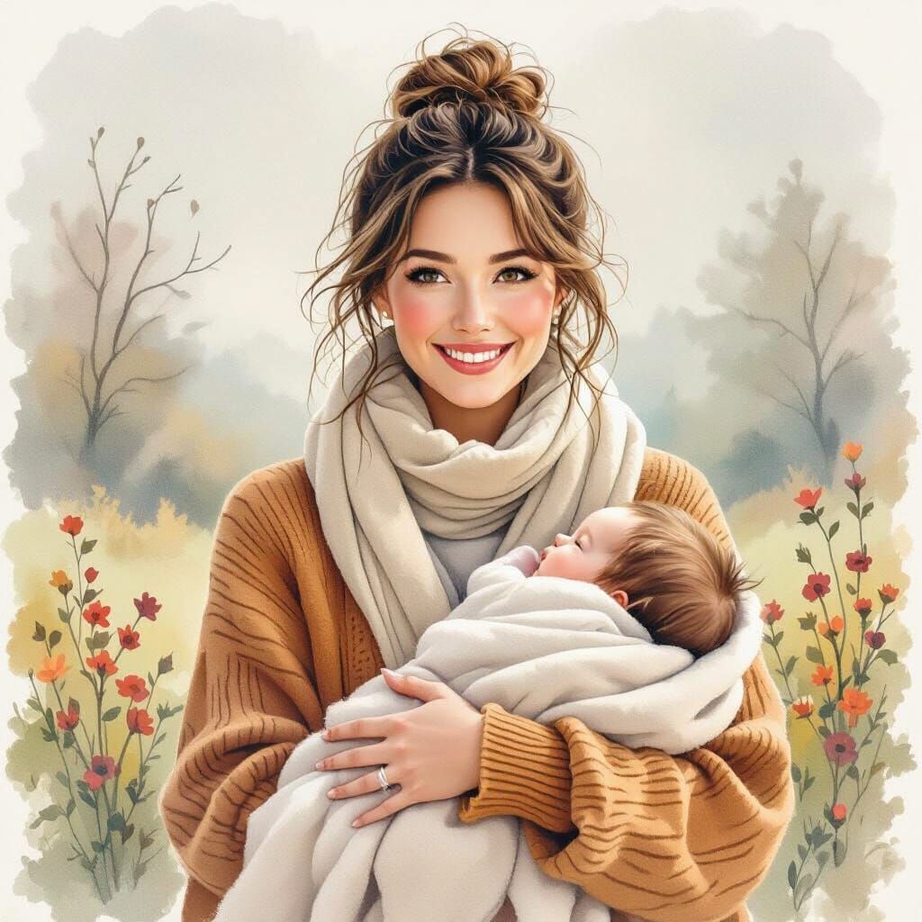 Heartwarming Mother and Baby Illustration