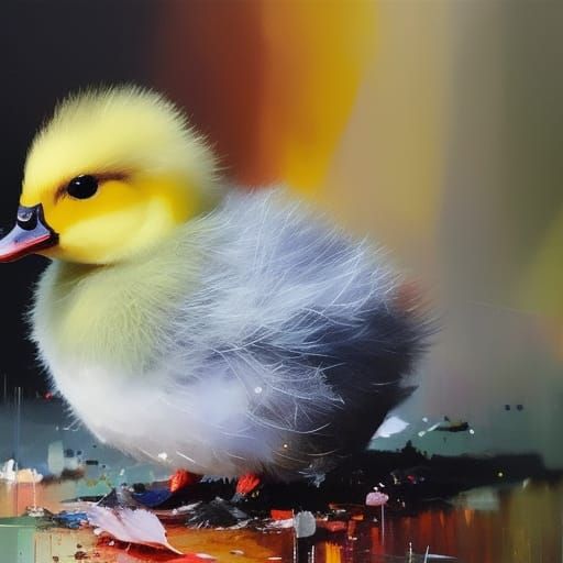 Wizard Duckling: Detailed Pencil Sketch with Oil Splash