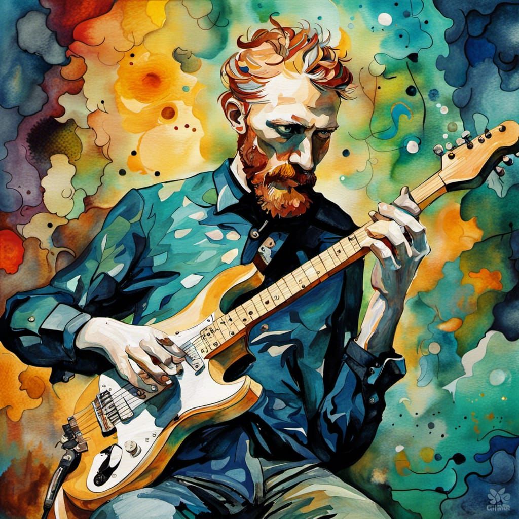 Electric Guitar Player in Vibrant Watercolor Style