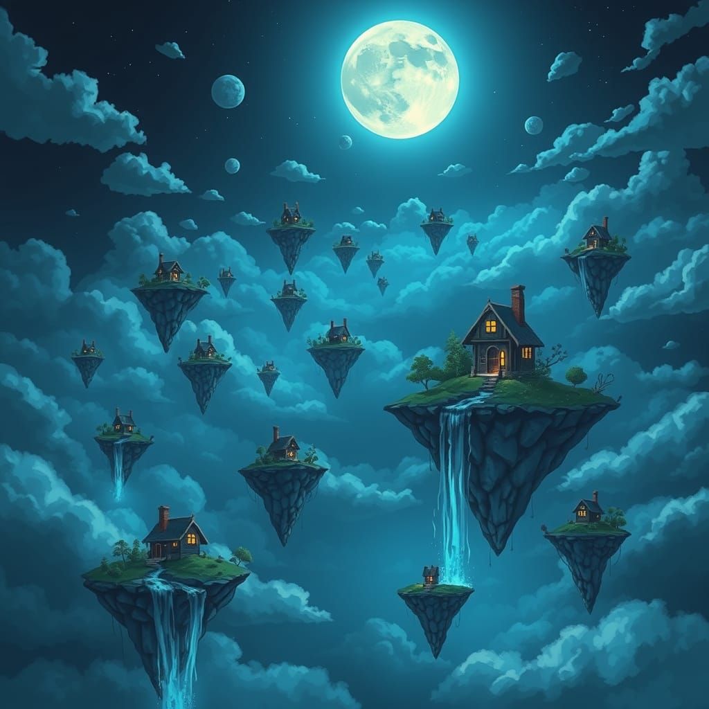 Floating Isles Under Full Moon: Whimsical Concept Art