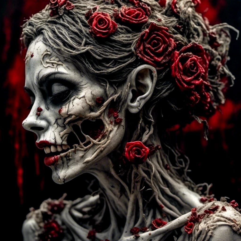 Disturbing 3D Portrait of Decaying Female Face