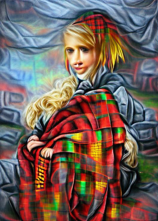 Girl in Tartan Blanket: Acrylic Art Portrait