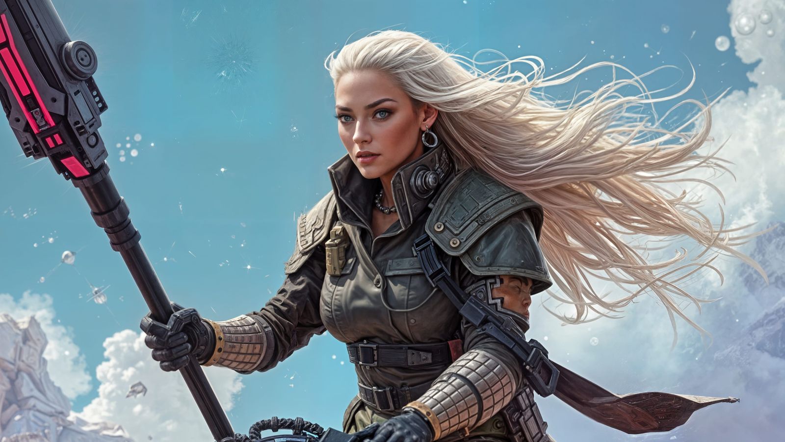 Futuristic Warlord in Crystalline Desert Landscape