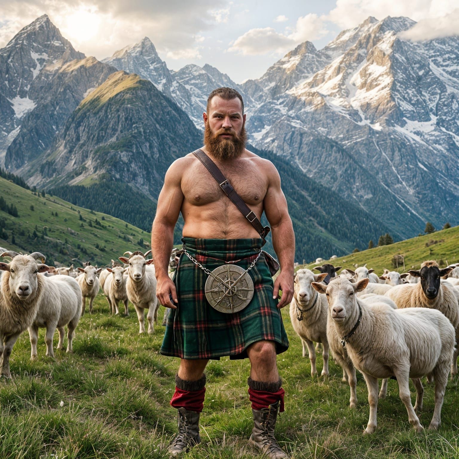 Majestic Shepherd in Snowy Alps