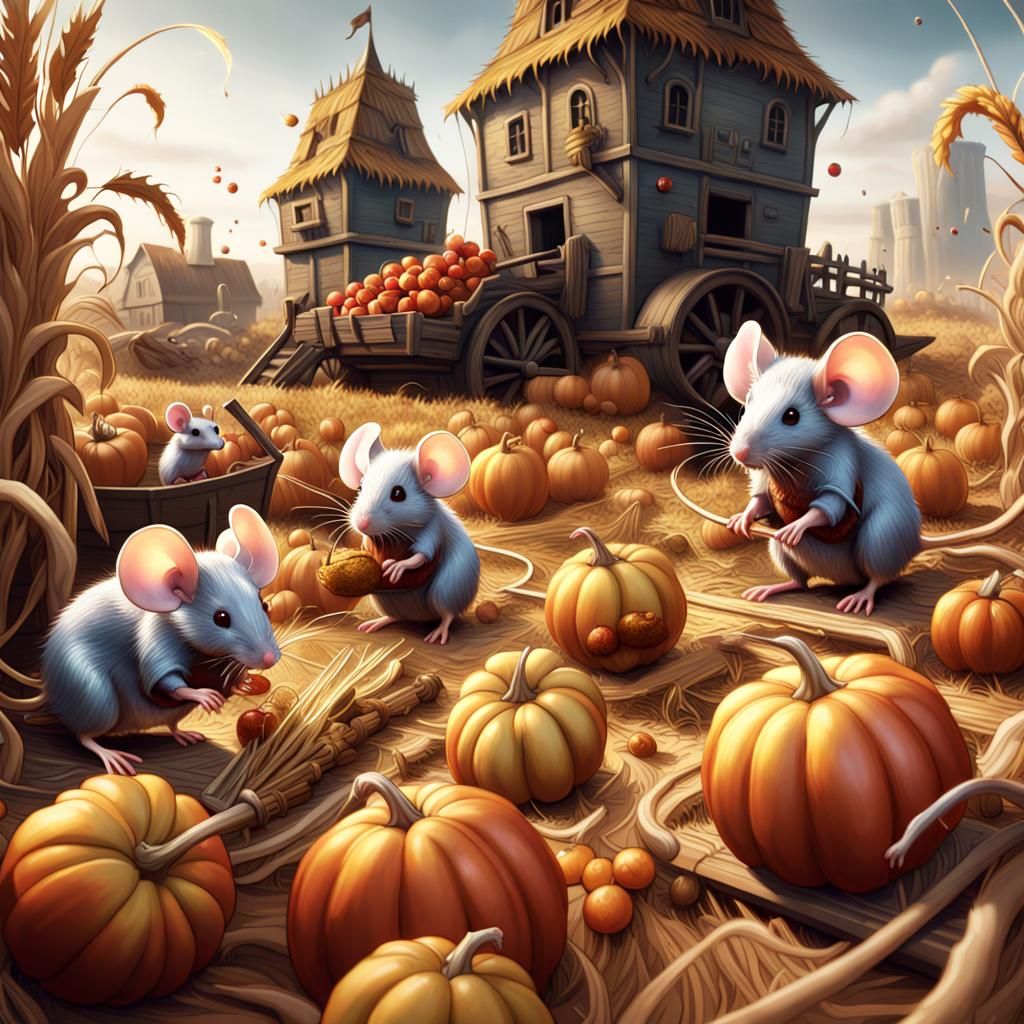 Mice on Harvest in Detailed Matte Painting