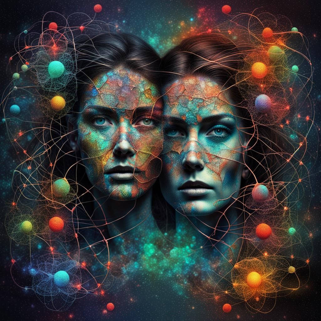 Surreal Quantum Entanglement: Woman in Color Fusion