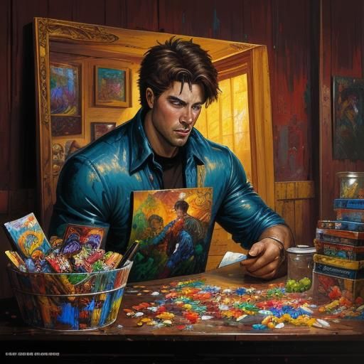 A Neo-Impressionist Young Man Amidst a Riot of Colourful Can...