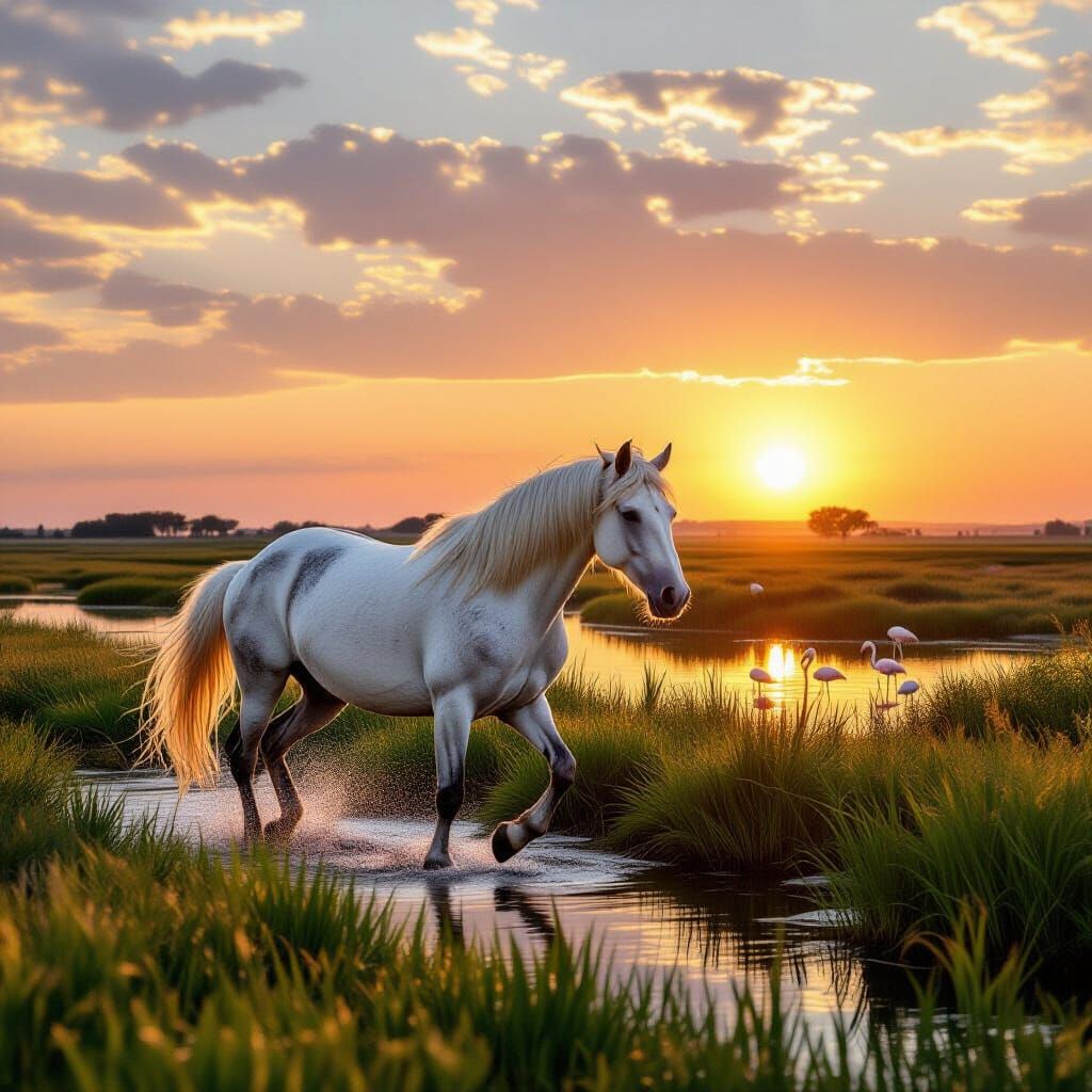 Camargue Horse in Dreamy Impressionistic Landscape