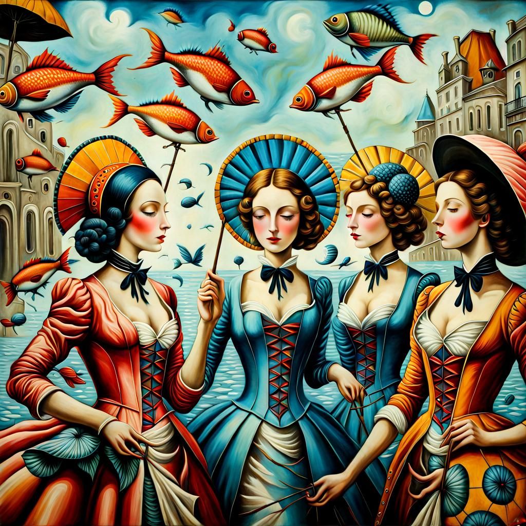 Parisian Ladies with Flying Fish, Bellini Style