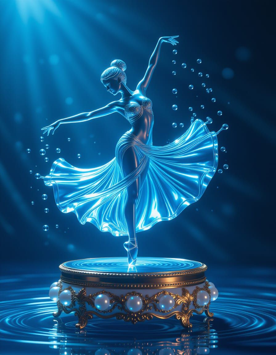 Liquid Sapphire Dancer on Pearl Music Box