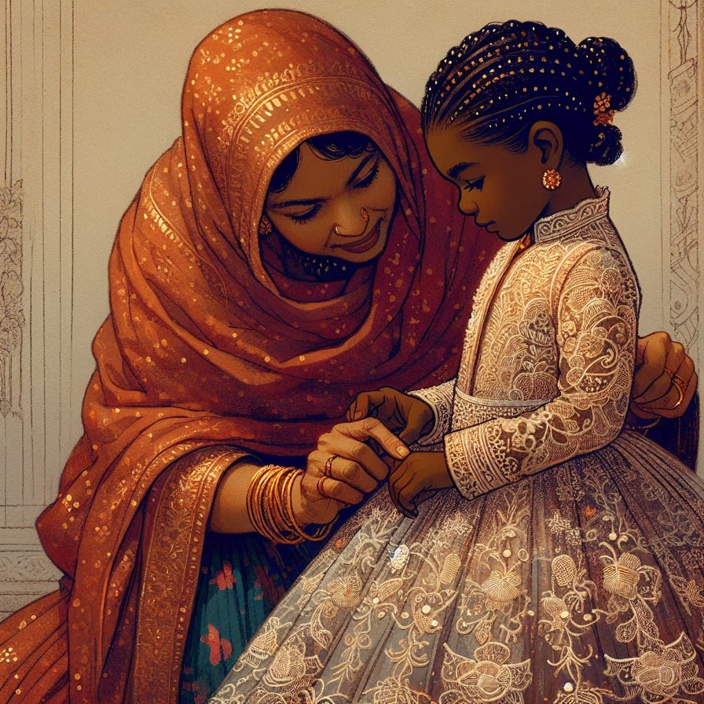 Mother and Daughter in Winter Ball Gown