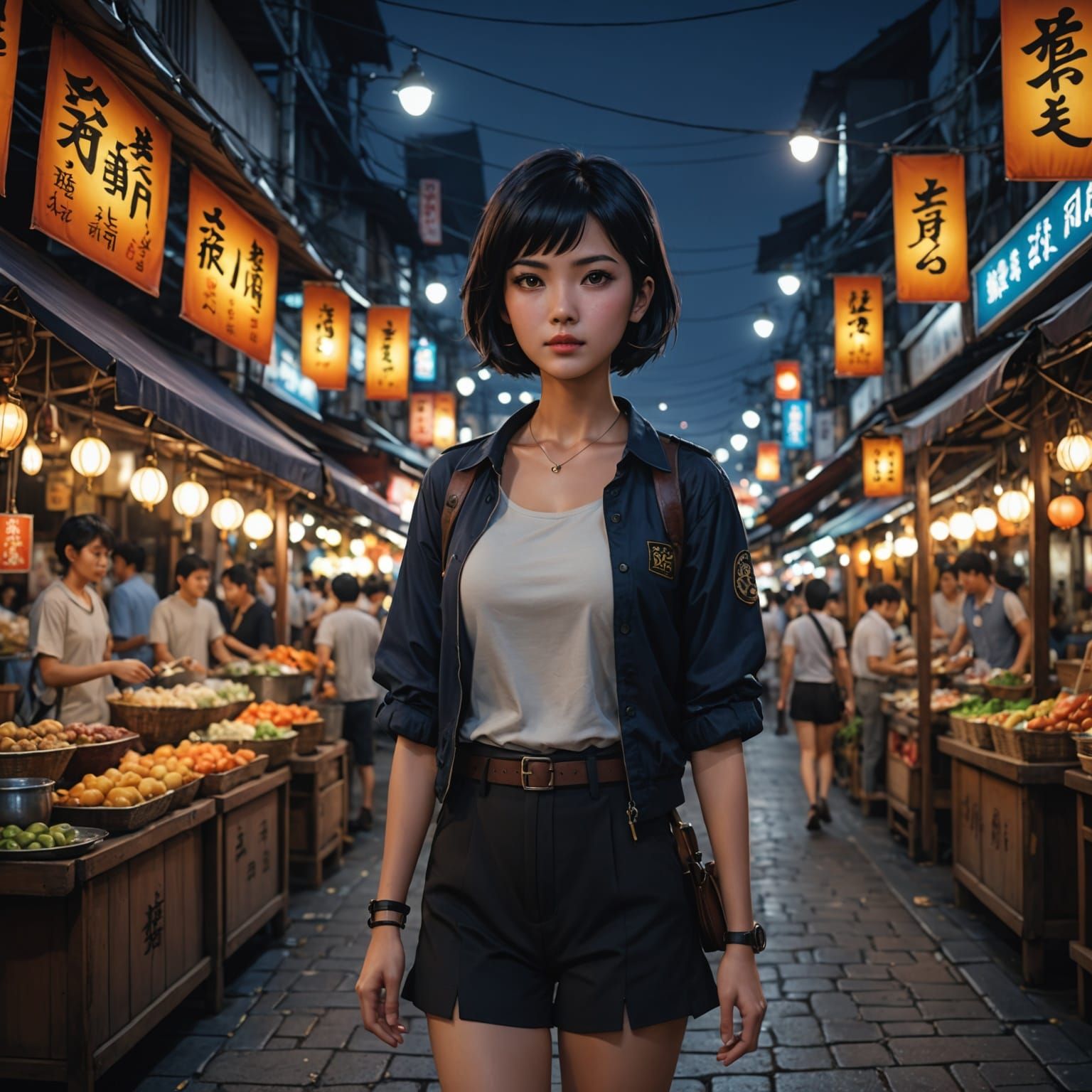 Enchanting Night Market Scene in Vibrant Colors