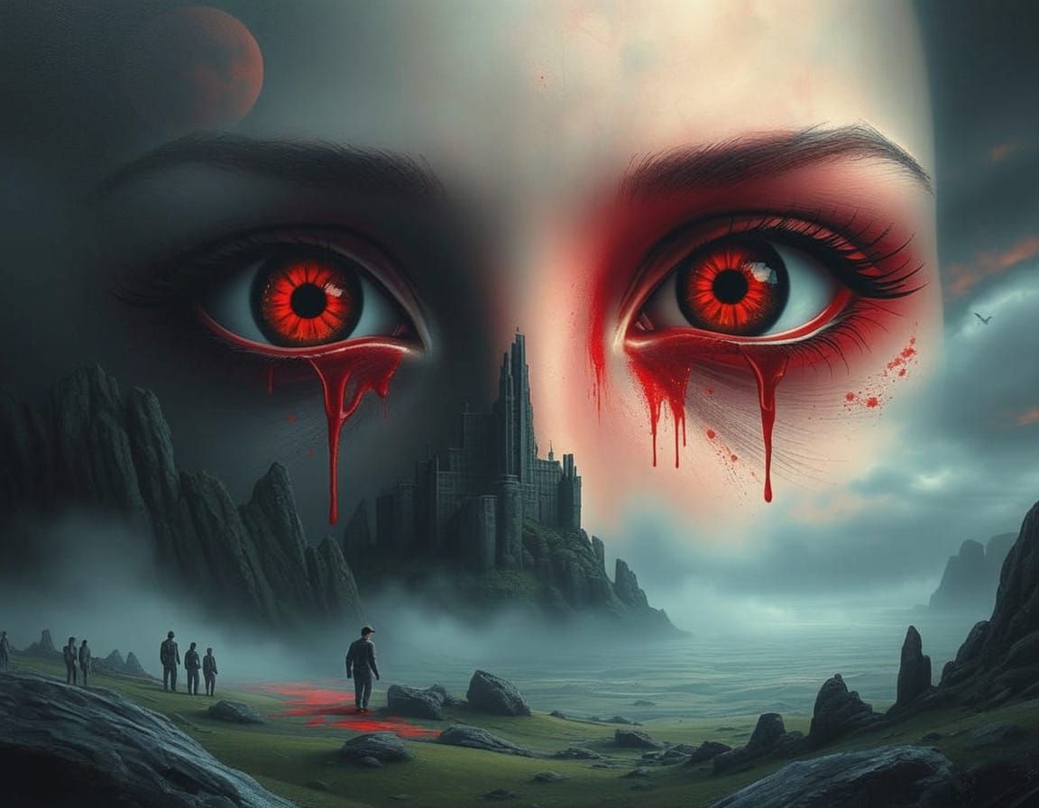 bleeding goddess eyes, surreal landscape