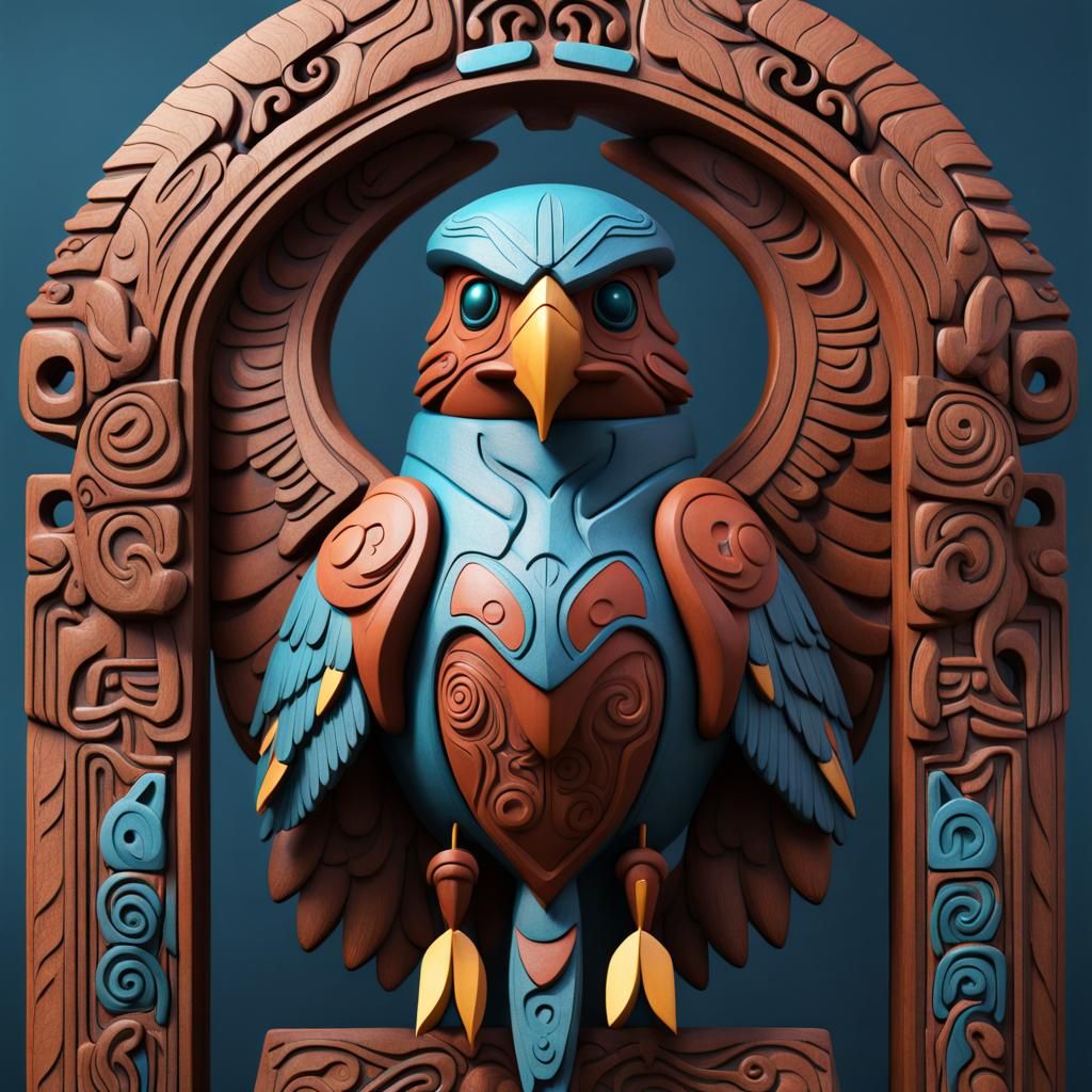 First Nations Thunderbird Totem Carving in Matte Painting St...