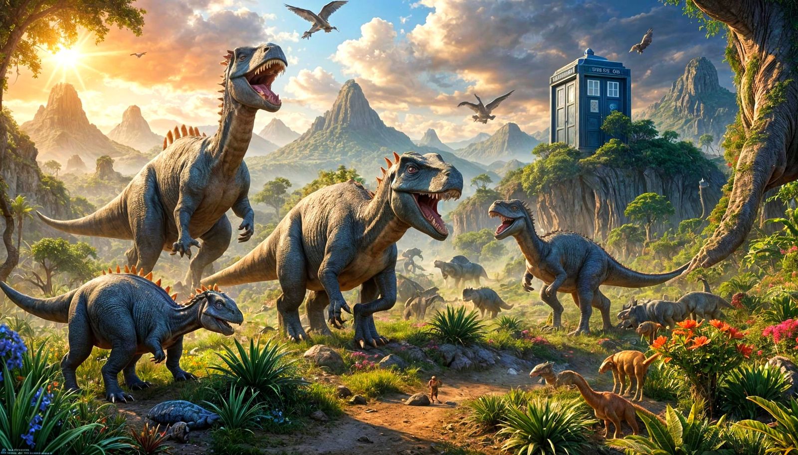 Prehistoric Valley with Dinosaurs and TARDIS