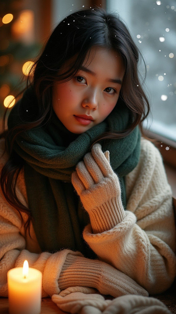 Cozy Winter Scene with Candles in Atmospheric Lighting