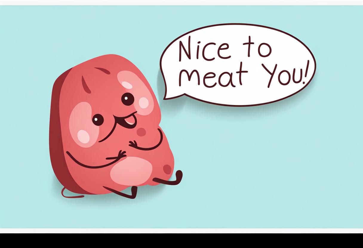 Cute Chibi Meat Character Says Hello