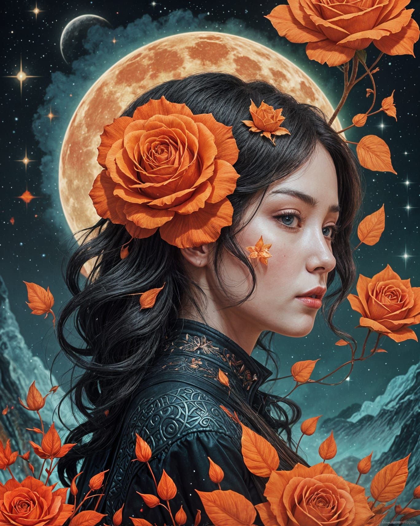 Lava Rose Planted in Fiery Realm: Surreal Collage Art