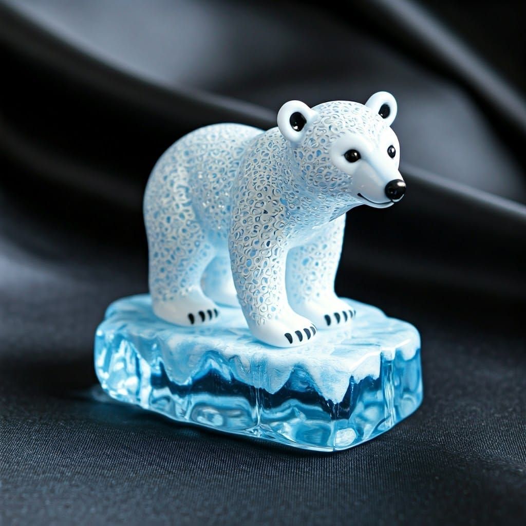 Glass Polar Bear Cub Figurine on Ice