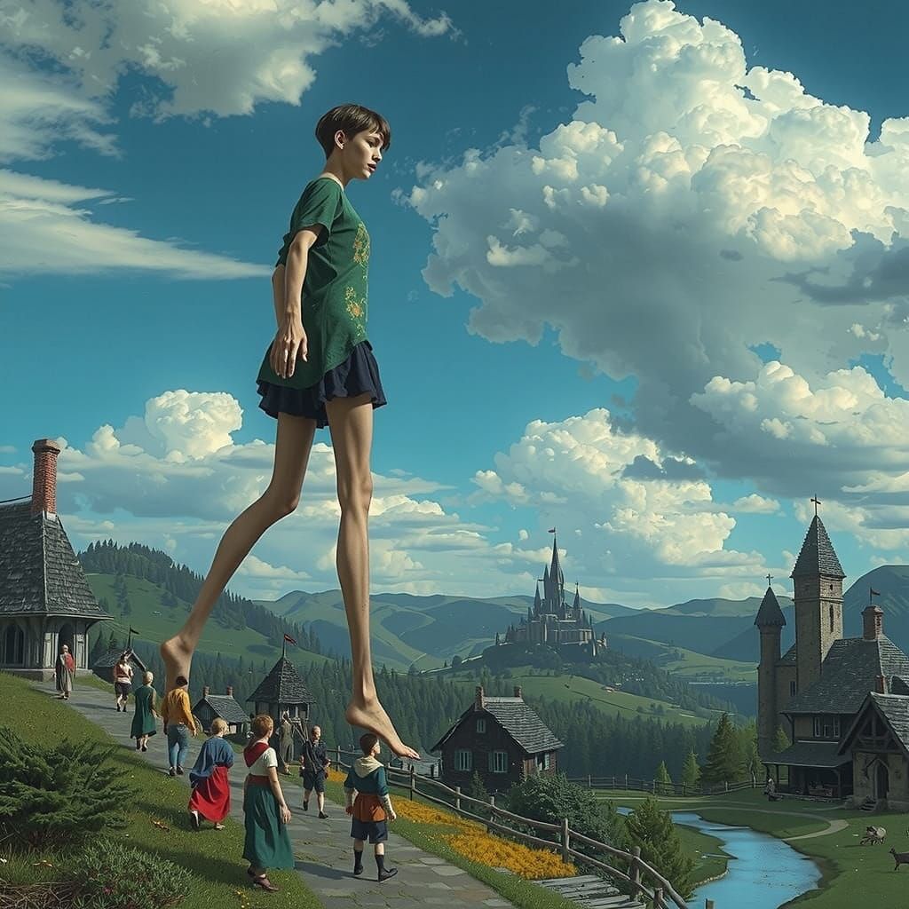 Medieval Giantess Strides Across Rolling Hills