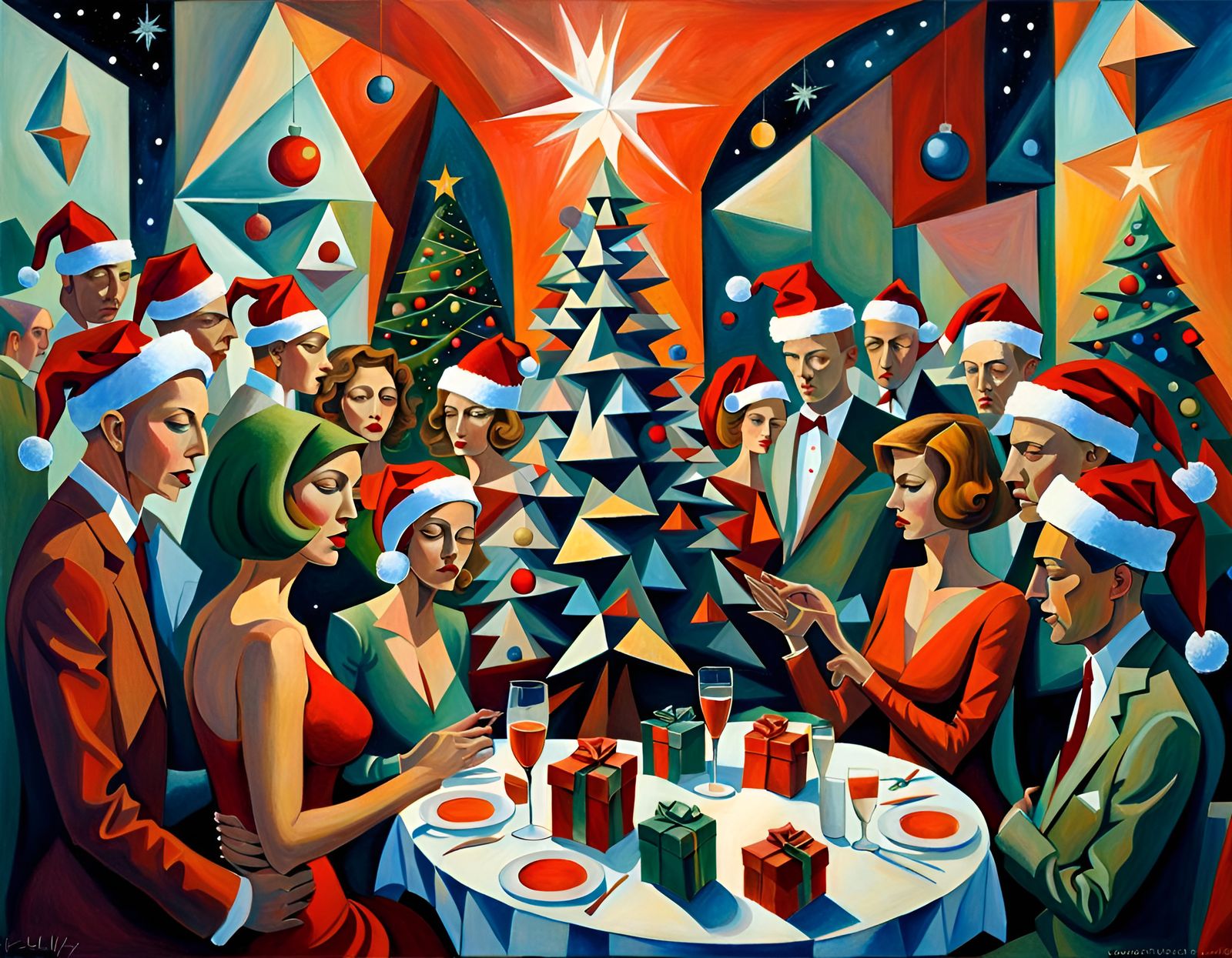 Christmas Party in Cubist Lyrical Abstraction