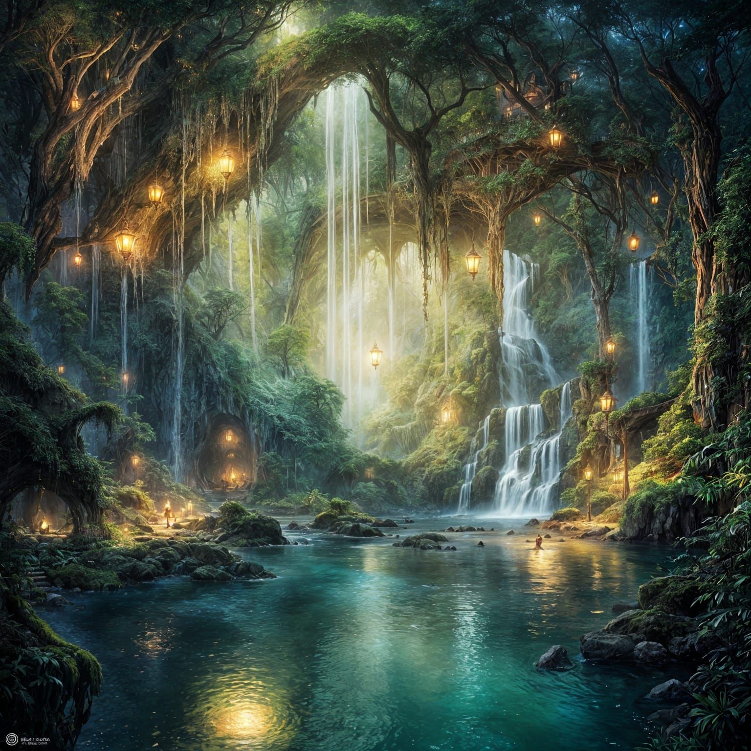 Mystical Forest Cave Entrance at Night