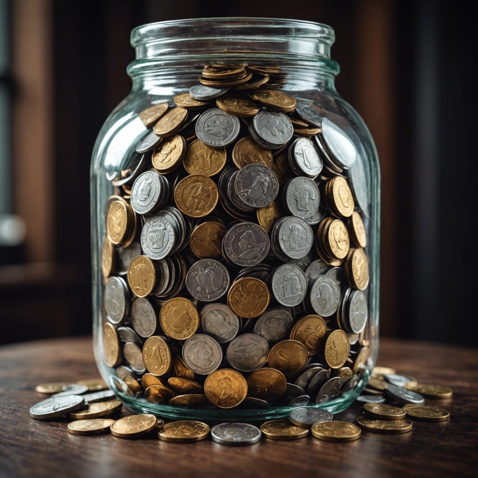 Hyperrealistic Jar of Coins in High Definition