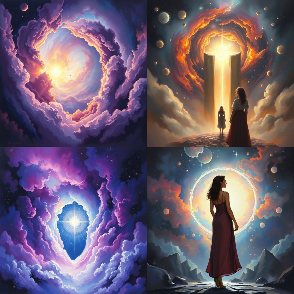 Nebula Portal with Light, Oil Painting Style