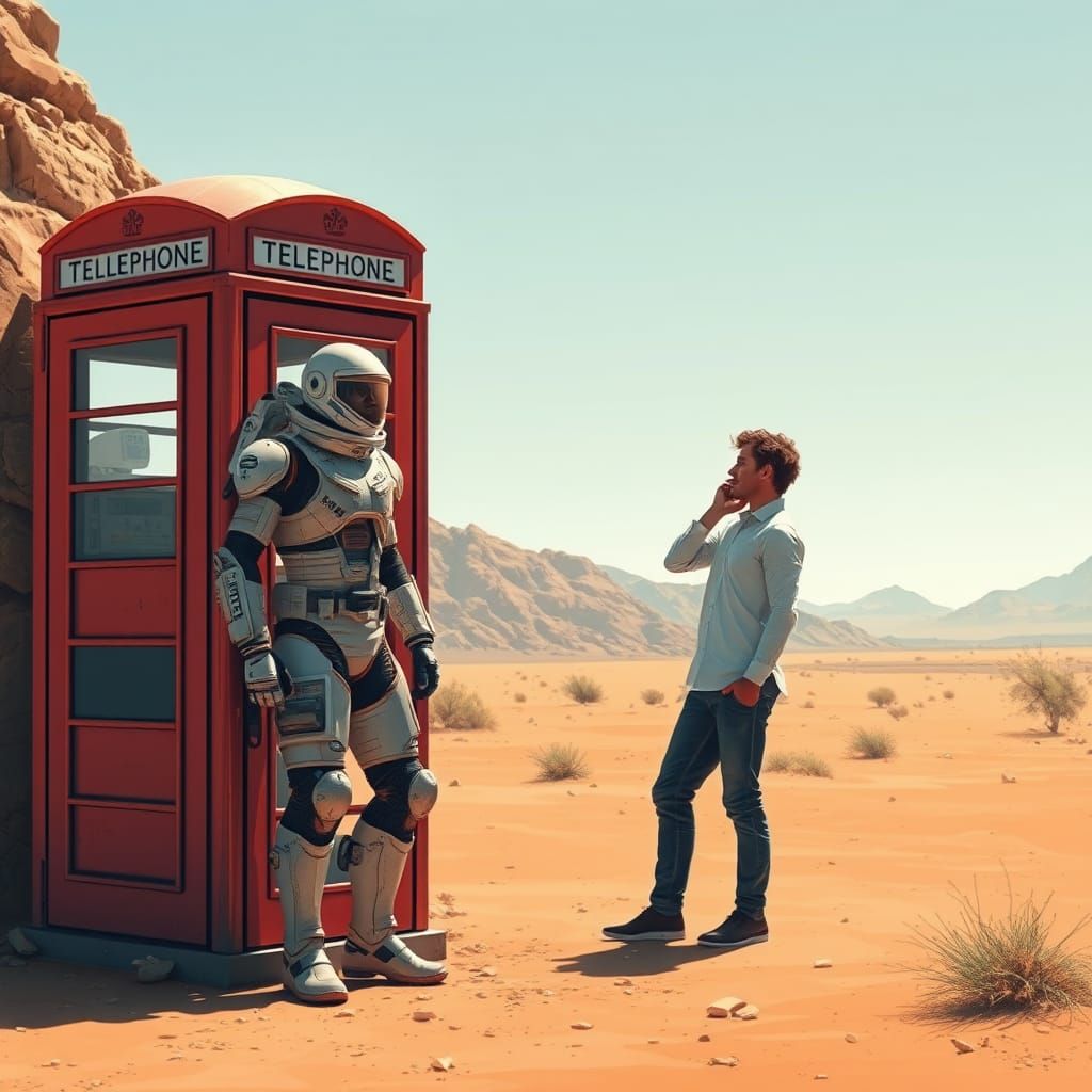 Retro Phone Booth Meets Futuristic Spaceman