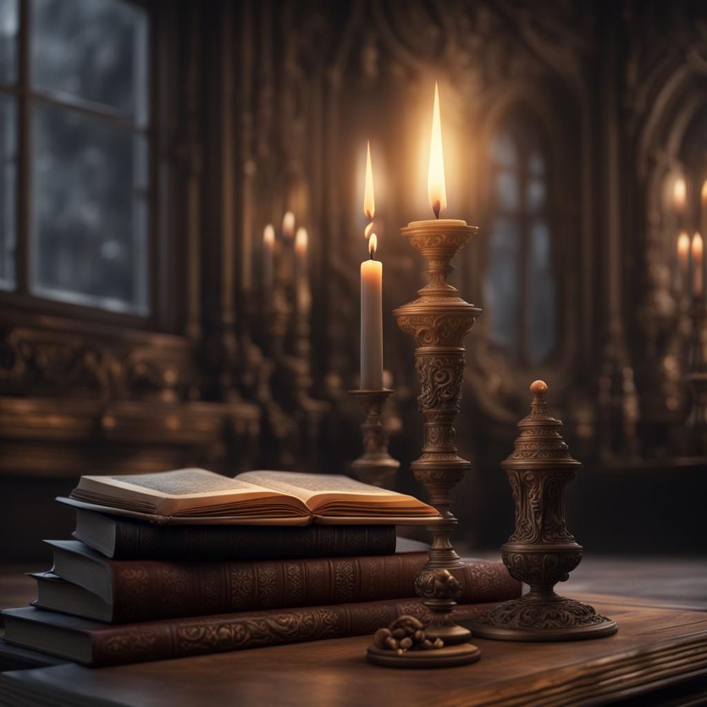 Single Candle and Book in Cozy Room