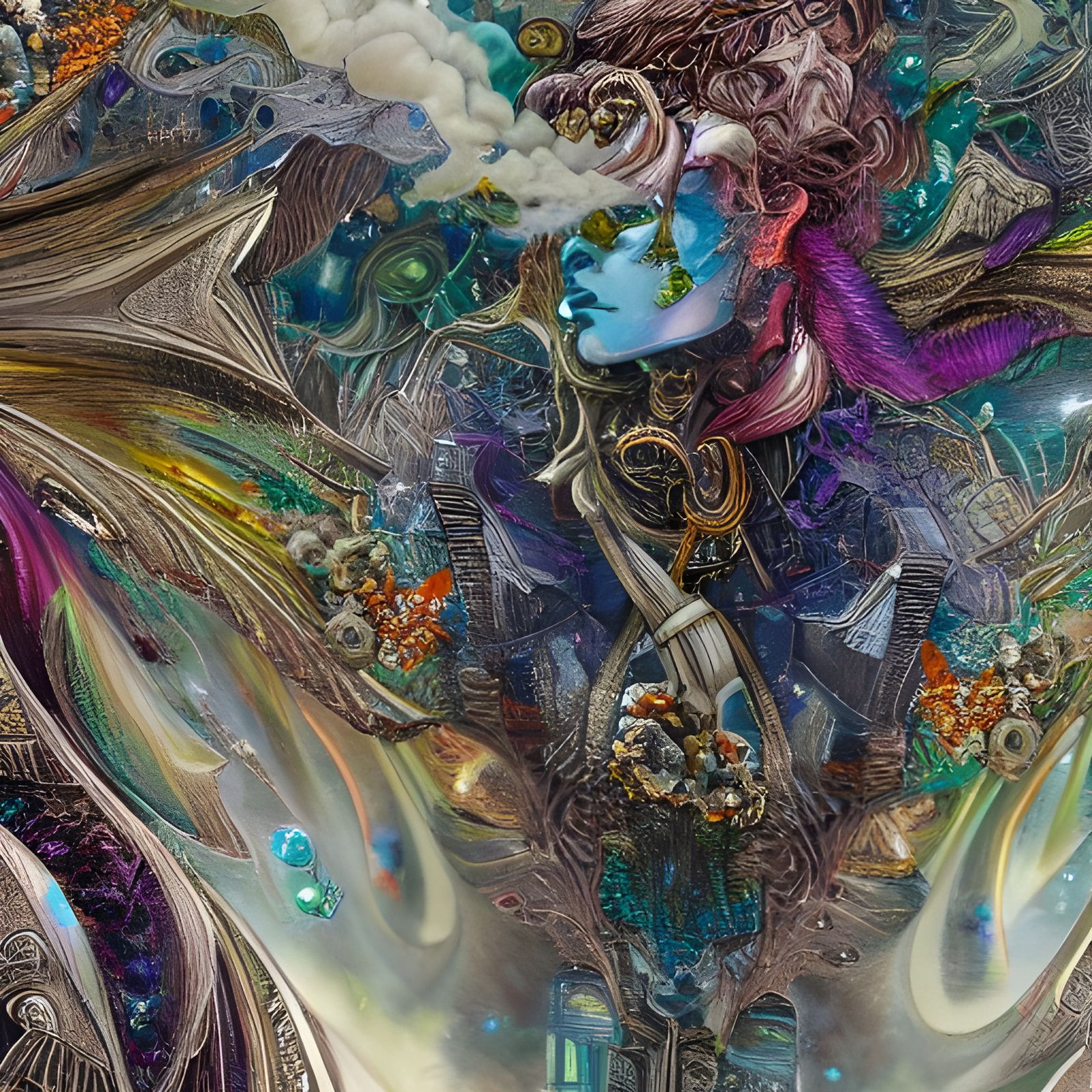 Complex Translucent Crystals in Metallic City, Astral Illust...