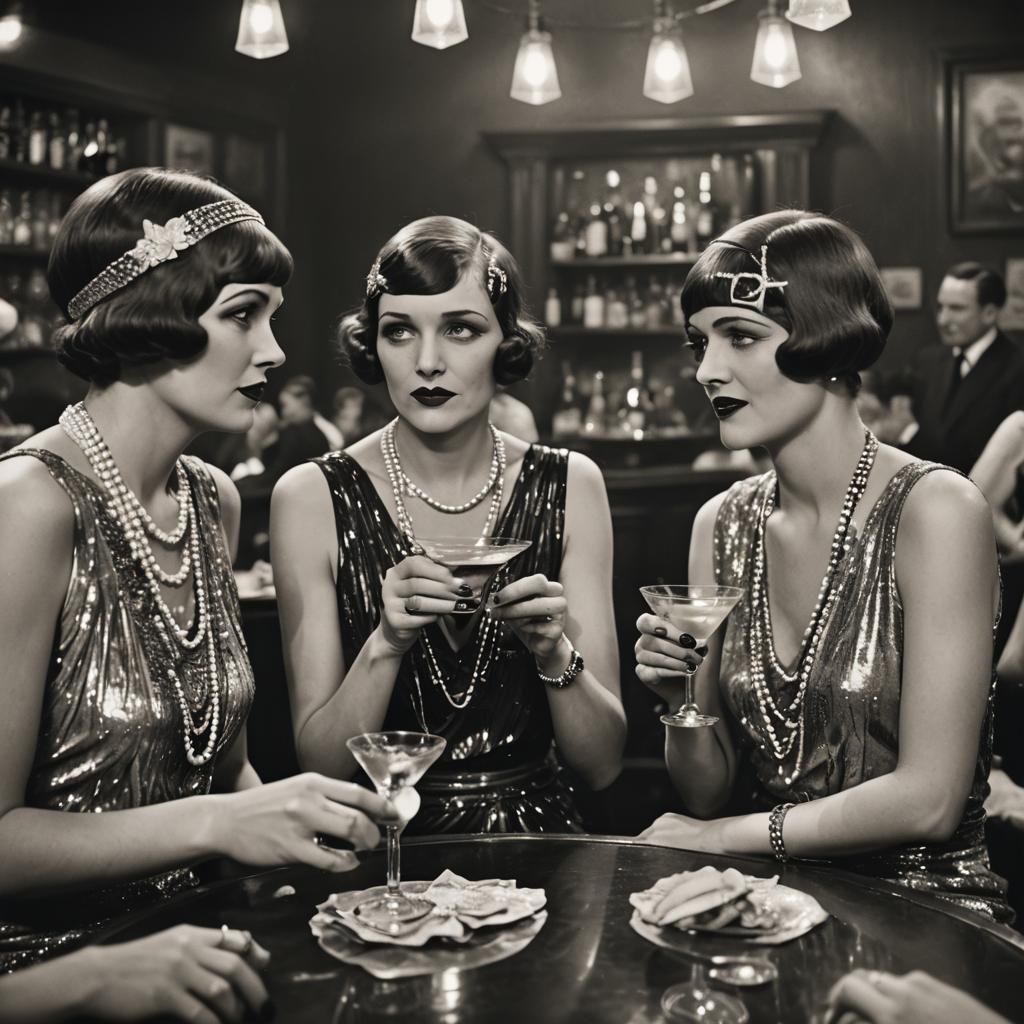 1920s Flappers in Speakeasy: Cinematic Film Still