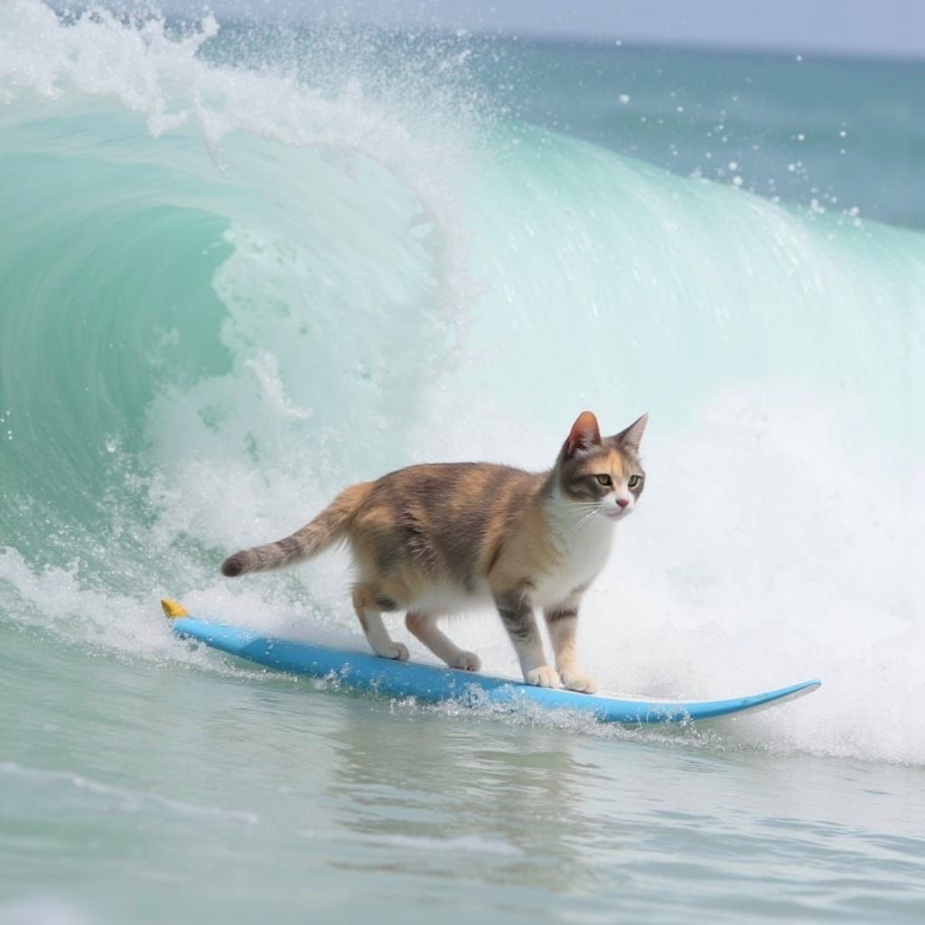 Pearl Cat Surfing a Big Wave