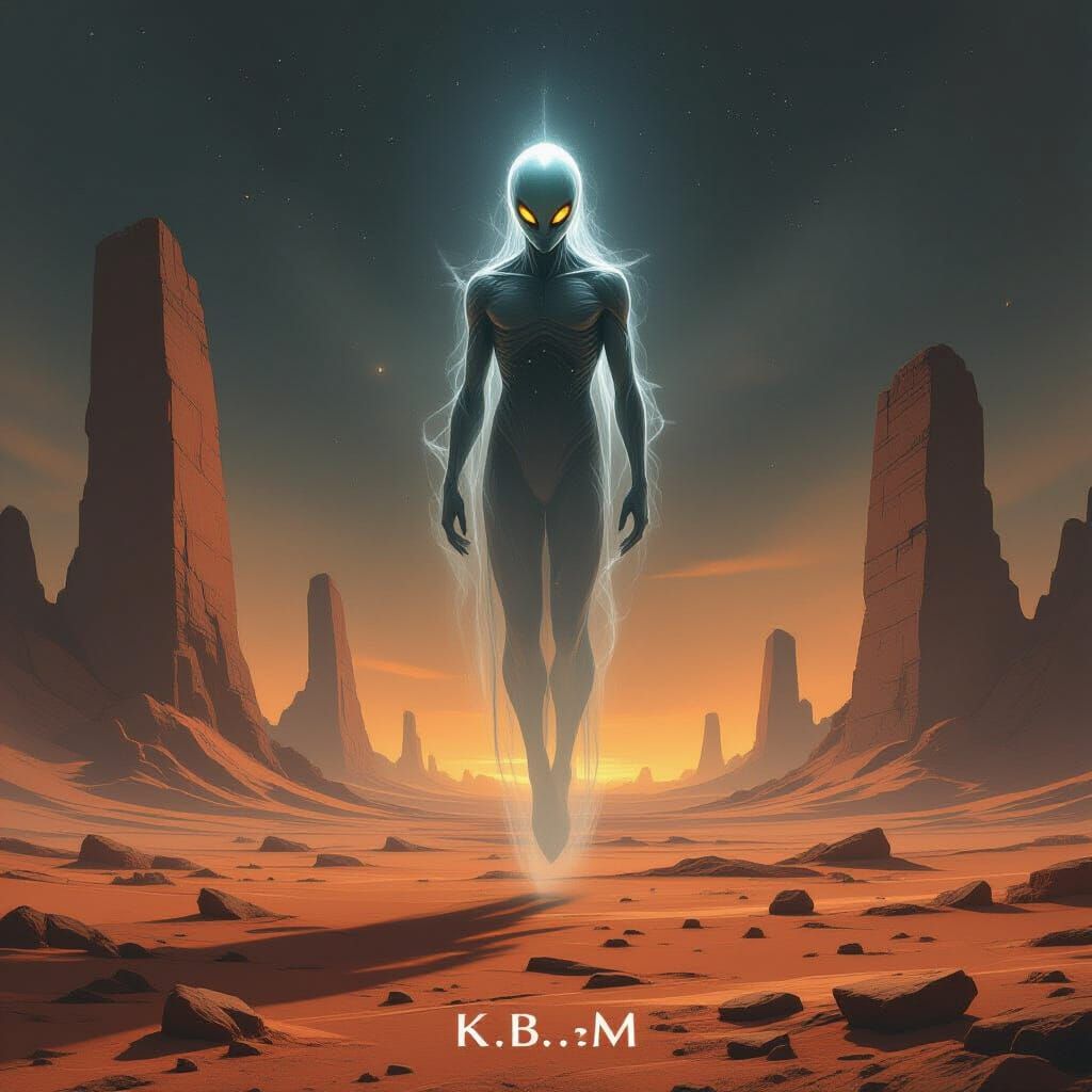 Spectral Alien on Dark Planet in Cosmic Horror Style