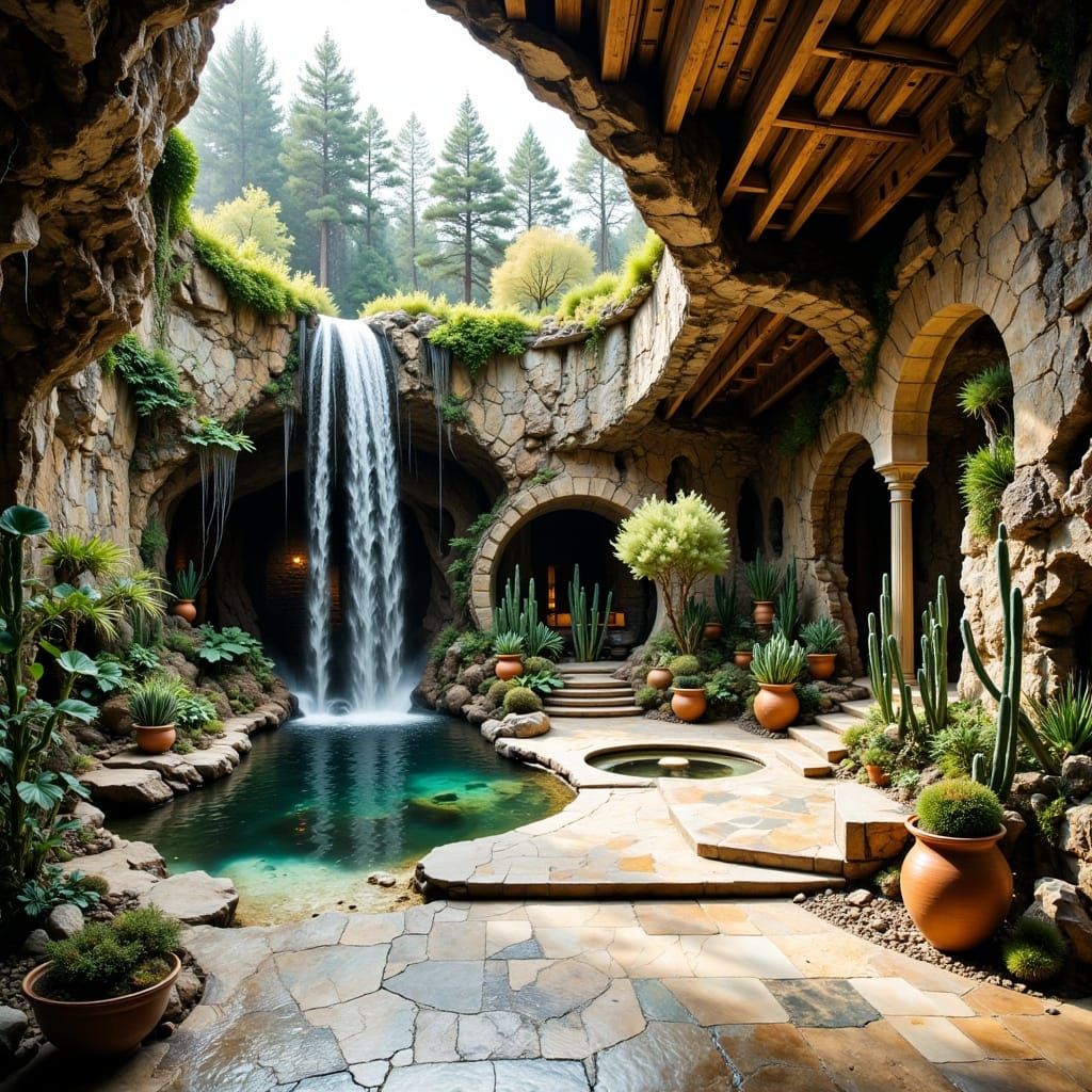 Luxury Oasis Interior with Indoor Waterfall