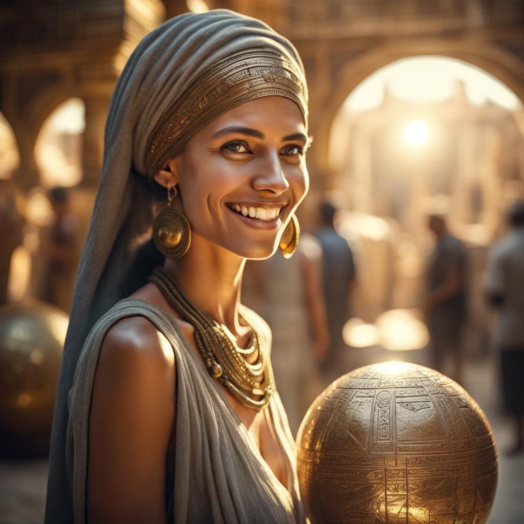 Monocular Woman in Egyptian Market with Golden Light