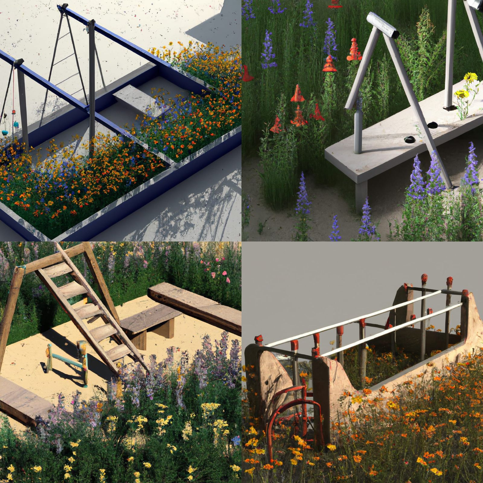 Liminal Playground in Floral Field: 3D Render