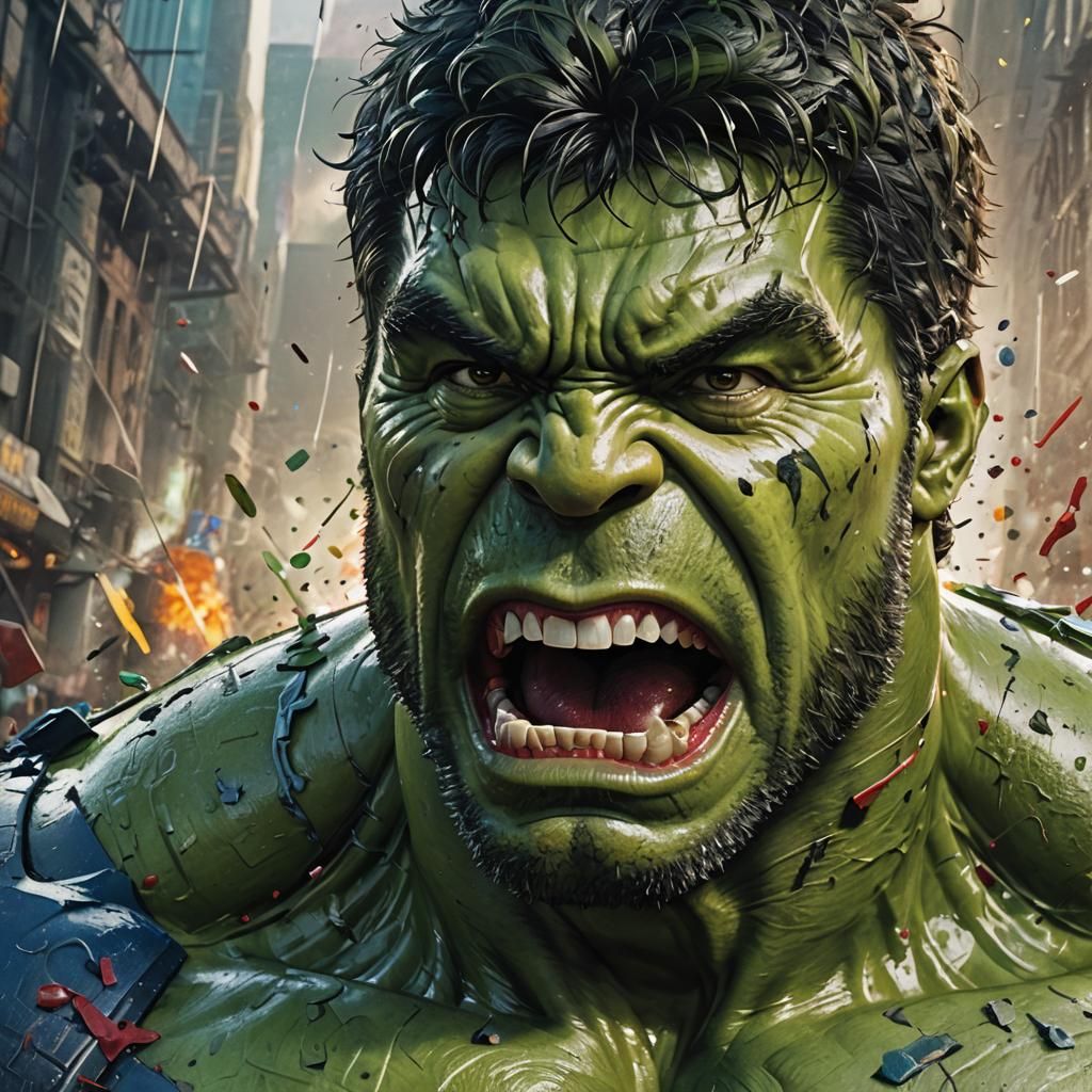 Hyperrealistic Hulk Splash Art Concept