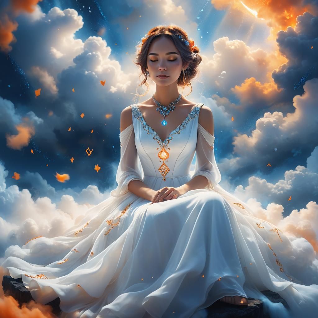 Girl Conjuring Magic on a Cloud, Digital Matte Painting