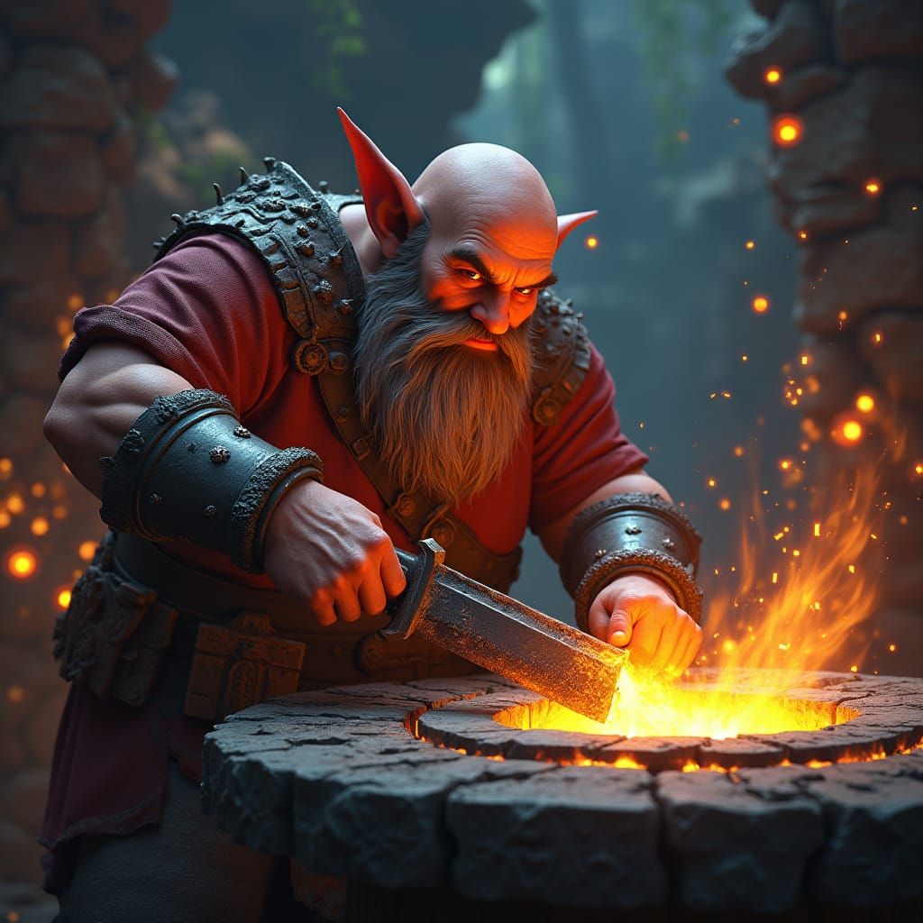 Dwarf Forges Epic Warhammer in Deep Fantasy Realm