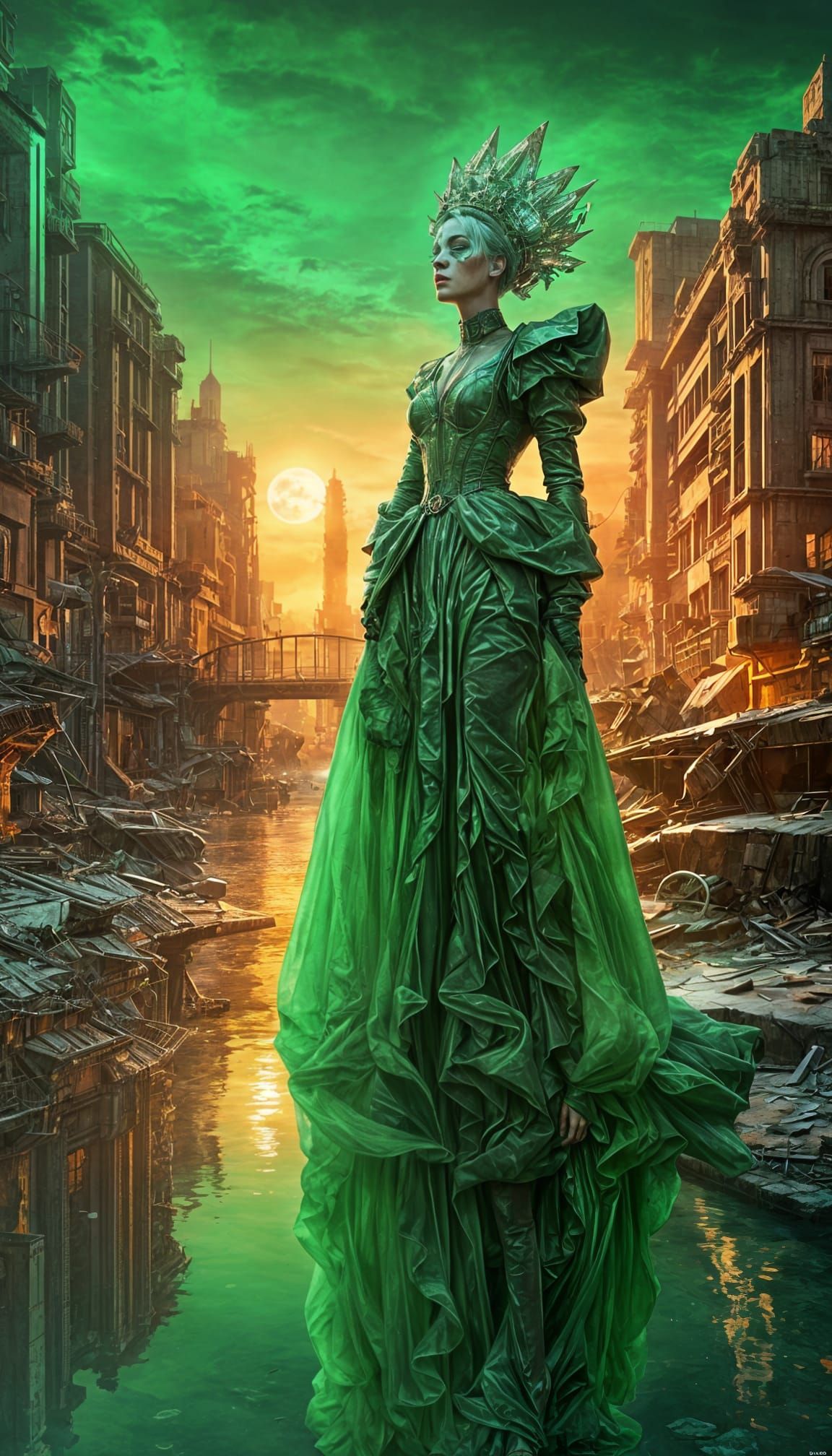 Post-Apocalyptic Drag Queen in Emerald Latex Gown