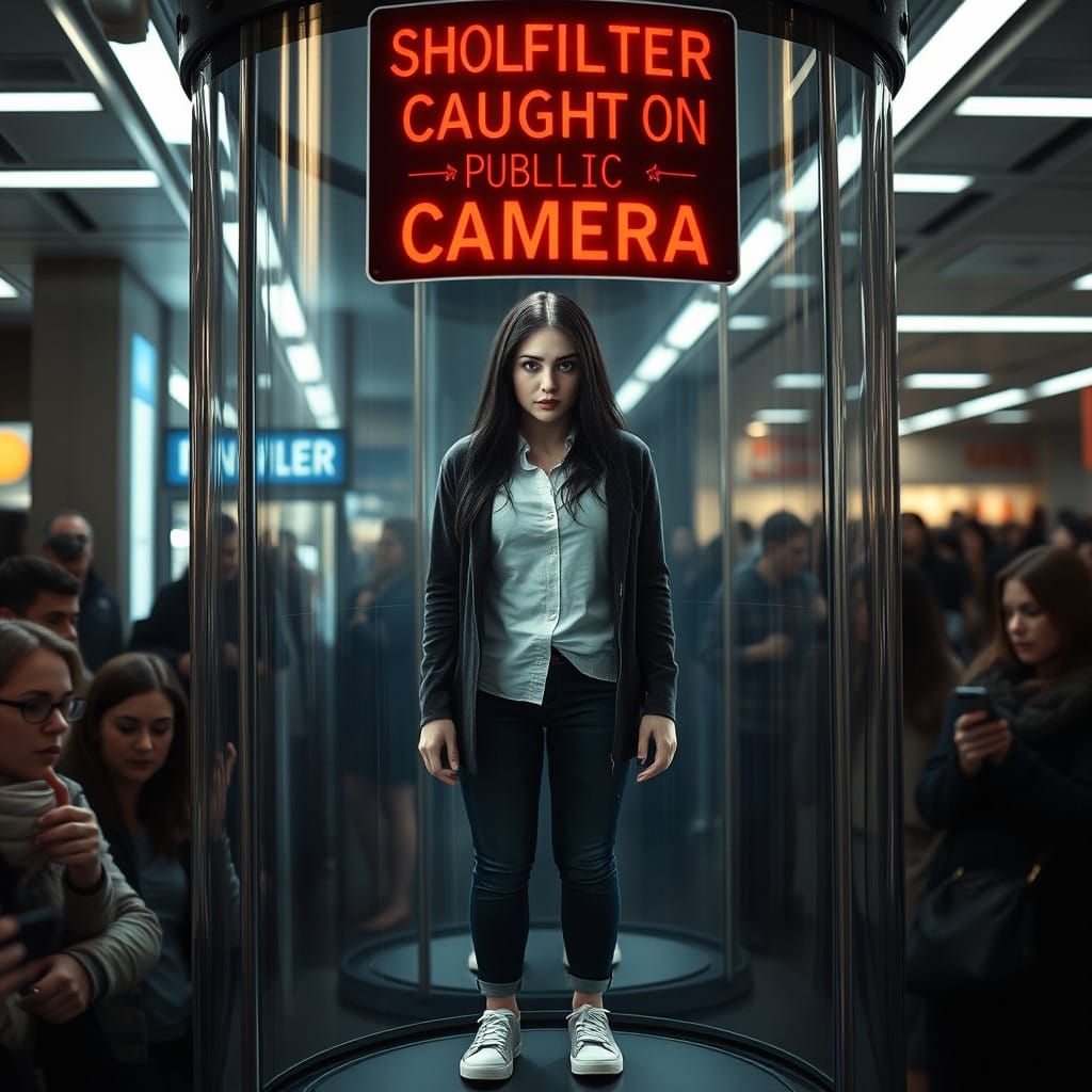 Cyberpunk Woman Trapped in Public Shame