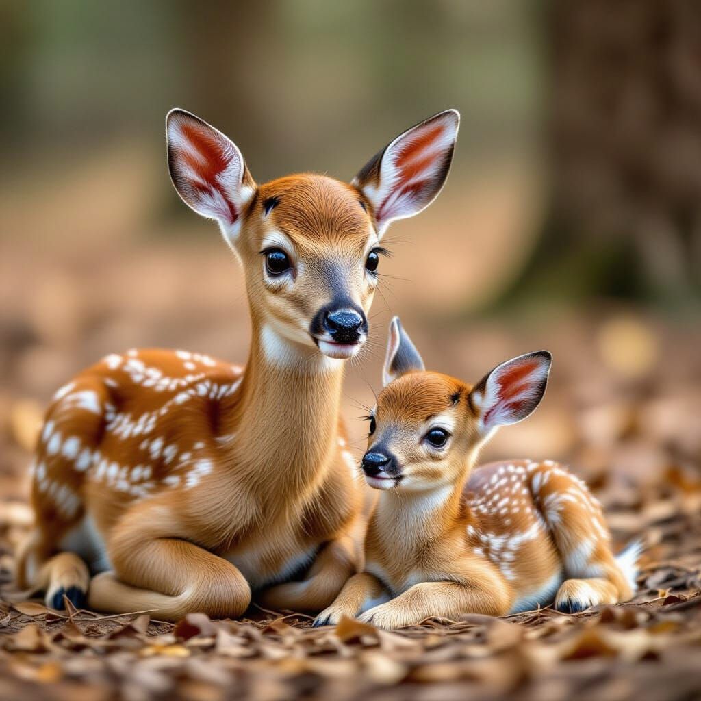 Bambi and Cub: A Tender Forest Scene