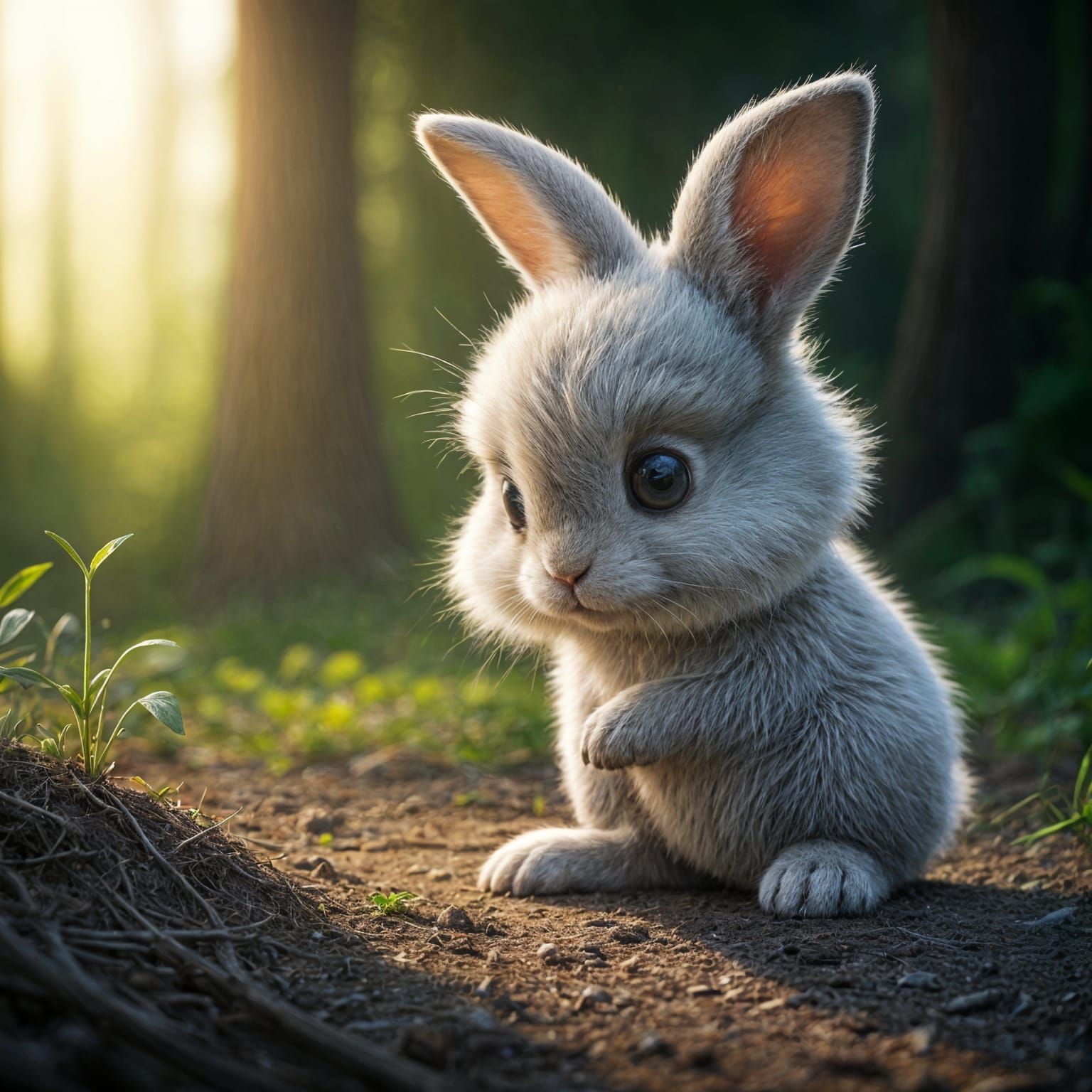 Pixar Bunny Touches Earth in Forest Clearing