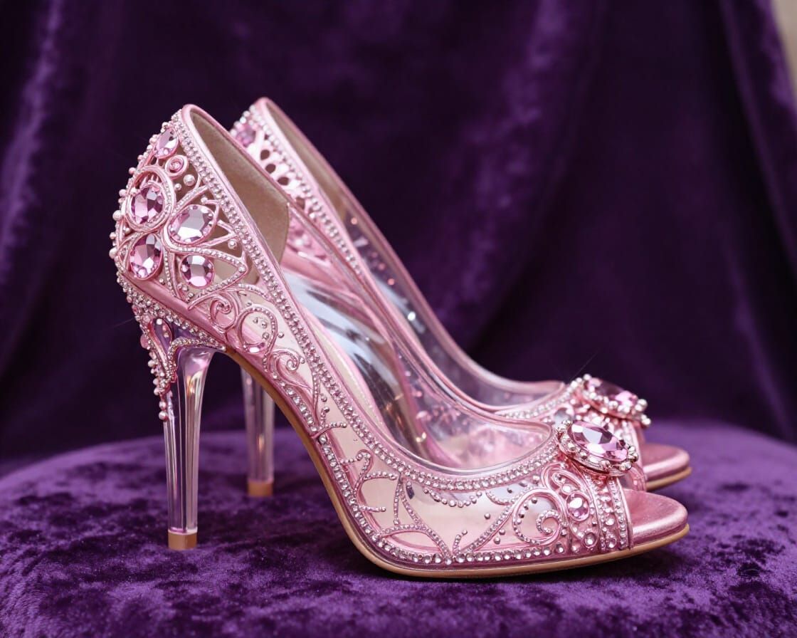 Crystal Glass High Heel Shoe with Filigree Details